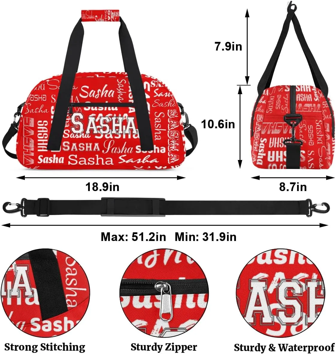 Custom Initial Dance Bag Gym Bag for Women, Monogrammed Personalized Sport Duffel Bag Weekender Bags Travel Duffel Bag Coral Red A Ballet Bags