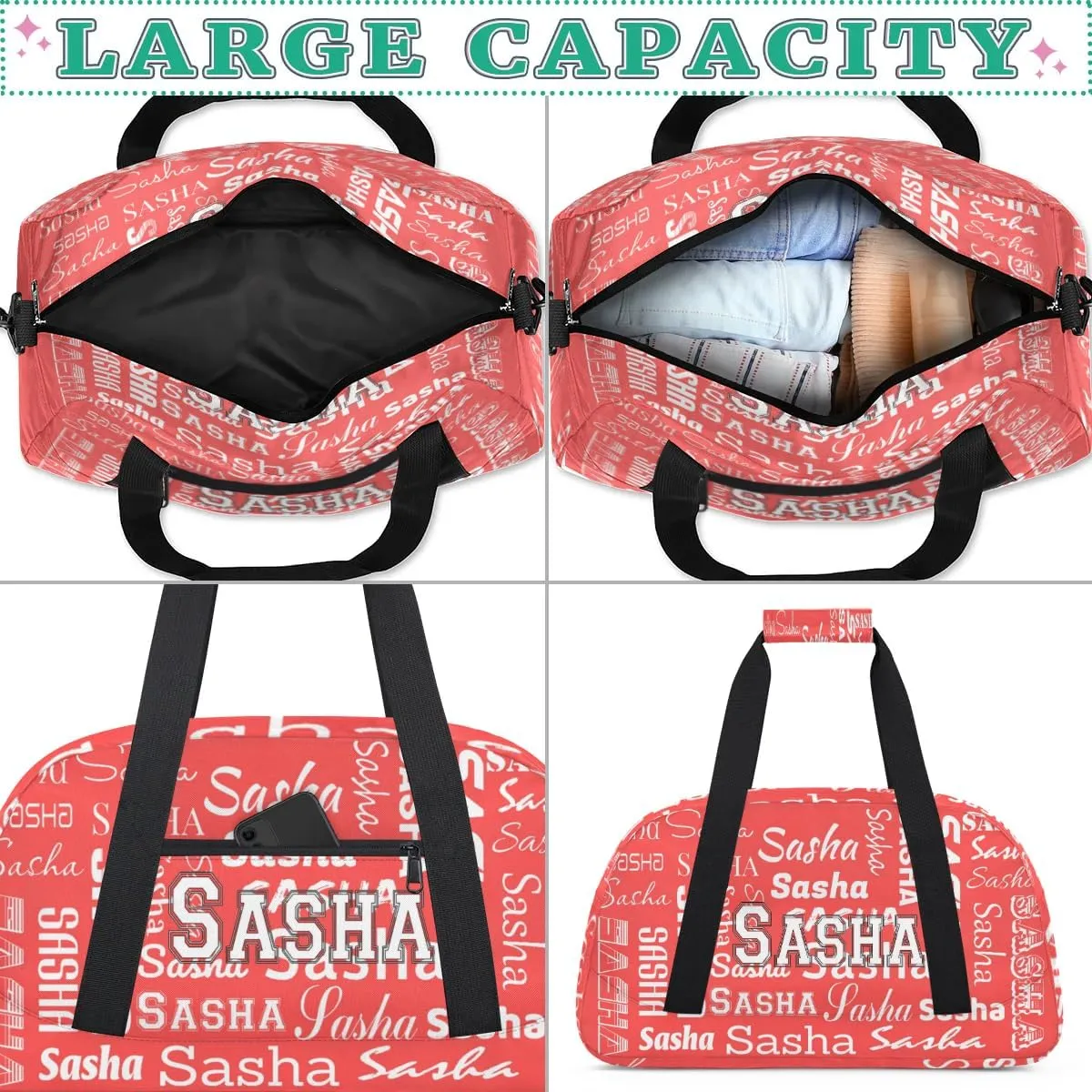 Custom Initial Dance Bag Gym Bag for Women, Monogrammed Personalized Sport Duffel Bag Weekender Bags Travel Duffel Bag Coral Red Ballet Bags