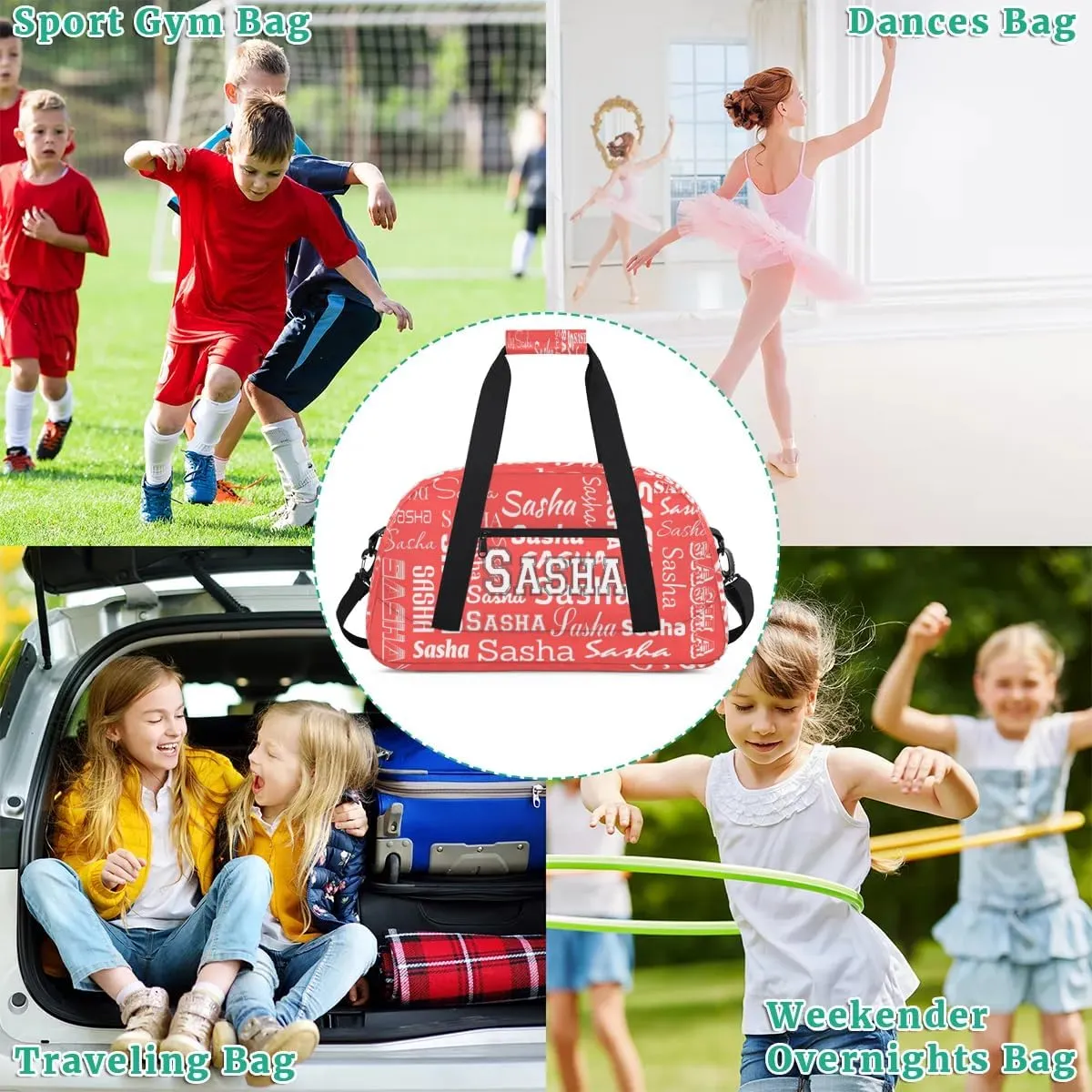 Custom Initial Dance Bag Gym Bag for Women, Monogrammed Personalized Sport Duffel Bag Weekender Bags Travel Duffel Bag Coral Red Ballet Bags