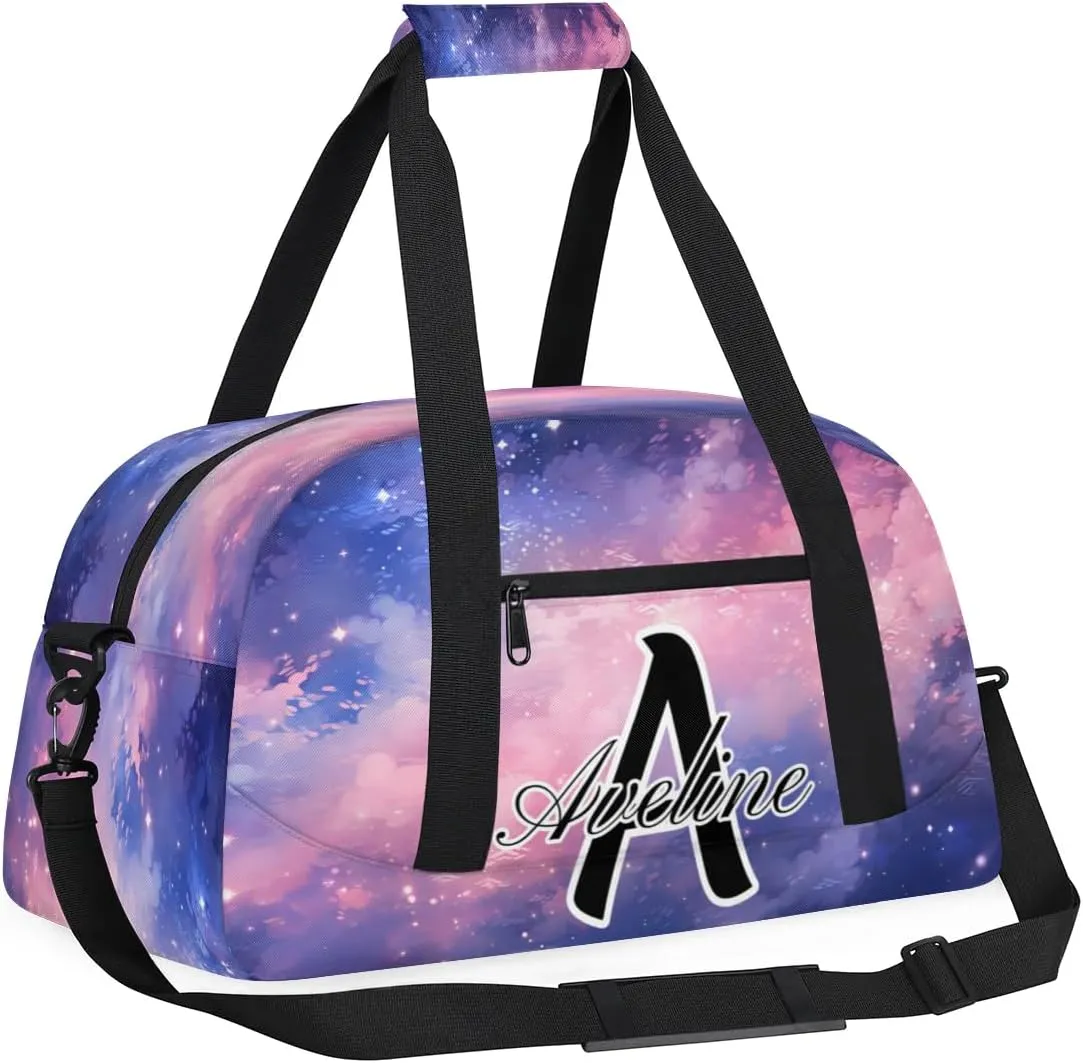 Custom Initial Letters Sport Bag, Personalized Gym Duffel Bags with Name Gifts for Women Custom Travel Overnight Weekender Bag Monogrammed, Glitter