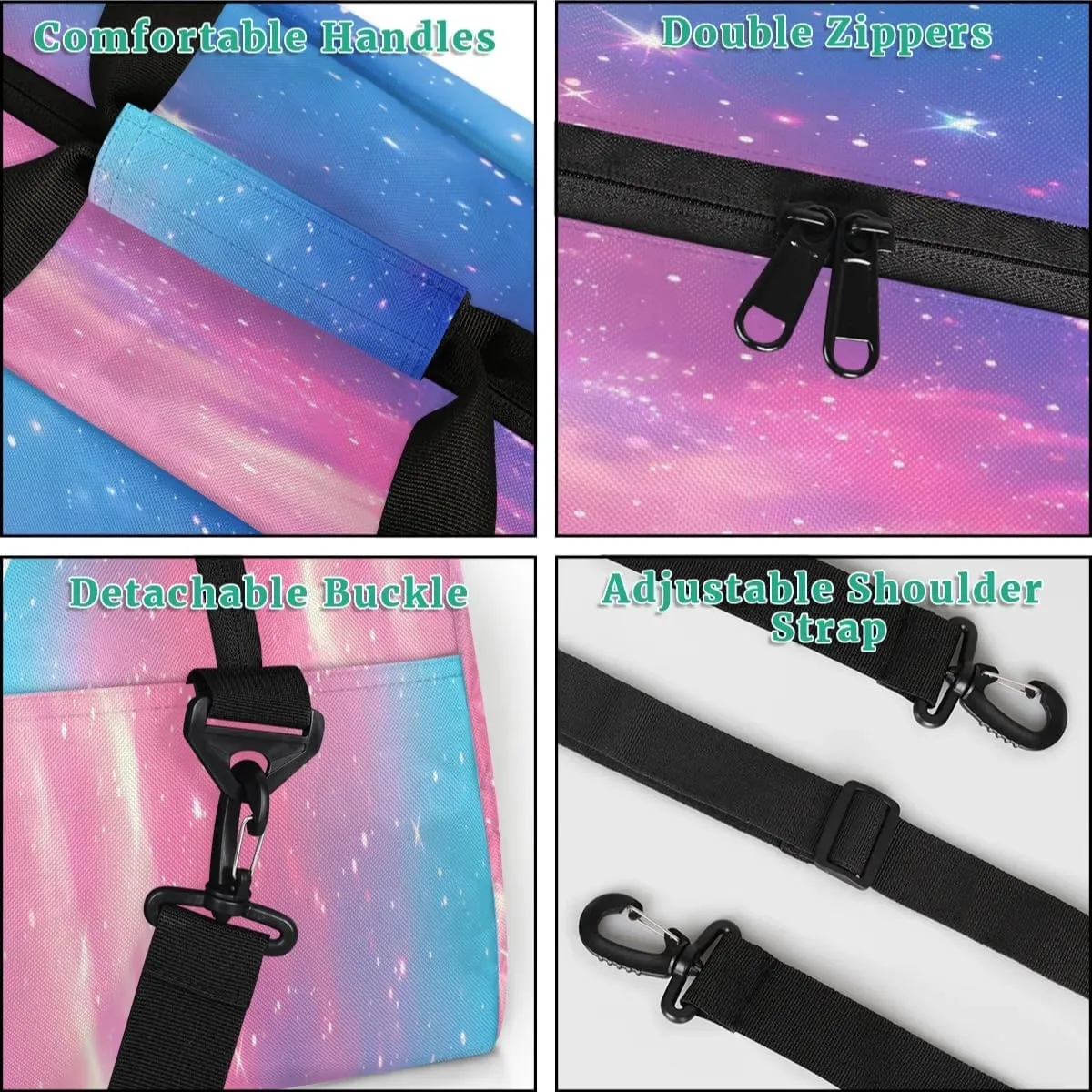 Custom Initial Letters Sport Bag, Personalized Gym Duffel Bags with Name Gifts for Women Custom Travel Overnight Weekender Bag Monogrammed, Rainbow Clouds