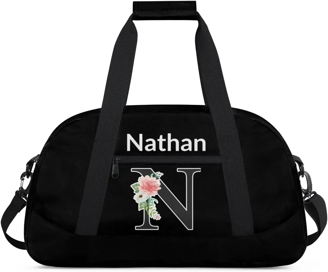 Custom Initial Letters Sport Bag, Personalized Gym Duffel Bags with Name Personalized Gifts for Women Custom Travel Weekender Bag Monogrammed, Black Custom Gifts