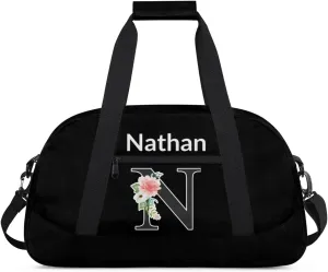 Custom Initial Letters Sport Bag, Personalized Gym Duffel Bags with Name Personalized Gifts for Women Custom Travel Weekender Bag Monogrammed, Black Custom Gifts