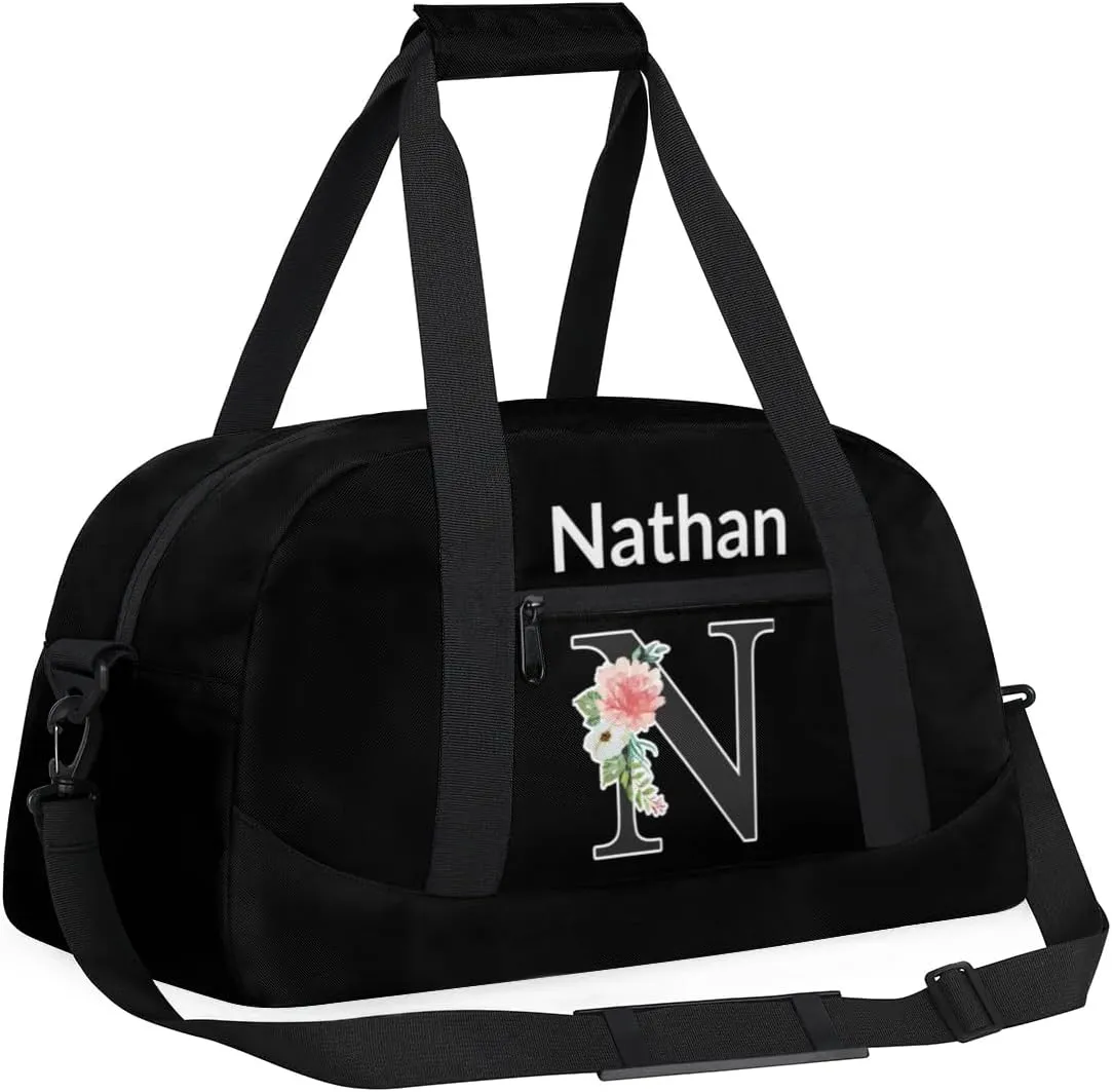 Custom Initial Letters Sport Bag, Personalized Gym Duffel Bags with Name Personalized Gifts for Women Custom Travel Weekender Bag Monogrammed, Black Custom Gifts