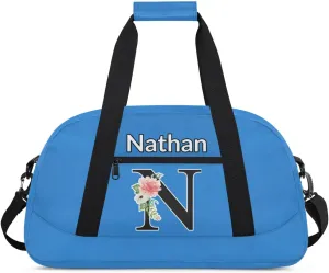 Custom Initial Letters Sport Bag, Personalized Gym Duffel Bags with Name Personalized Gifts for Women Custom Travel Weekender Bag Monogrammed, Blue Custom Gifts