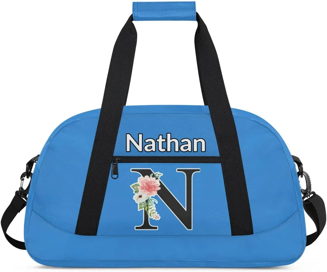 Custom Initial Letters Sport Bag, Personalized Gym Duffel Bags with Name Personalized Gifts for Women Custom Travel Weekender Bag Monogrammed, Blue Custom Gifts