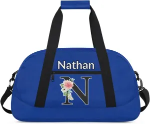 Custom Initial Letters Sport Bag, Personalized Gym Duffel Bags with Name Personalized Gifts for Women Custom Travel Weekender Bag Monogrammed, Cobalt Blue Custom Gifts