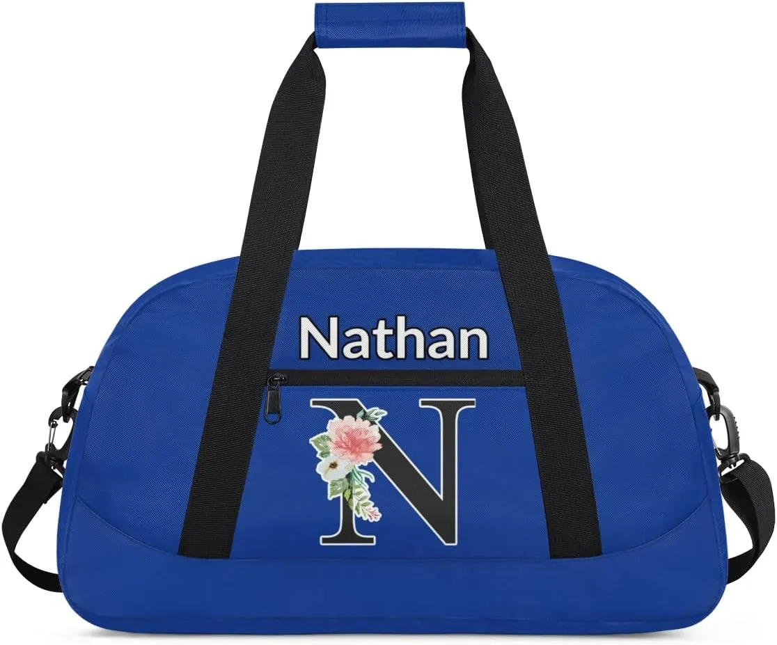 Custom Initial Letters Sport Bag, Personalized Gym Duffel Bags with Name Personalized Gifts for Women Custom Travel Weekender Bag Monogrammed, Cobalt Blue Custom Gifts