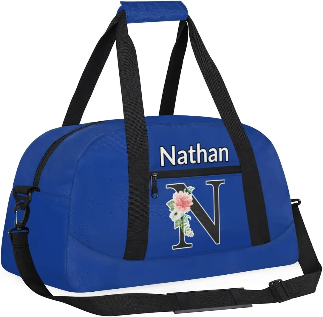 Custom Initial Letters Sport Bag, Personalized Gym Duffel Bags with Name Personalized Gifts for Women Custom Travel Weekender Bag Monogrammed, Cobalt Blue Custom Gifts