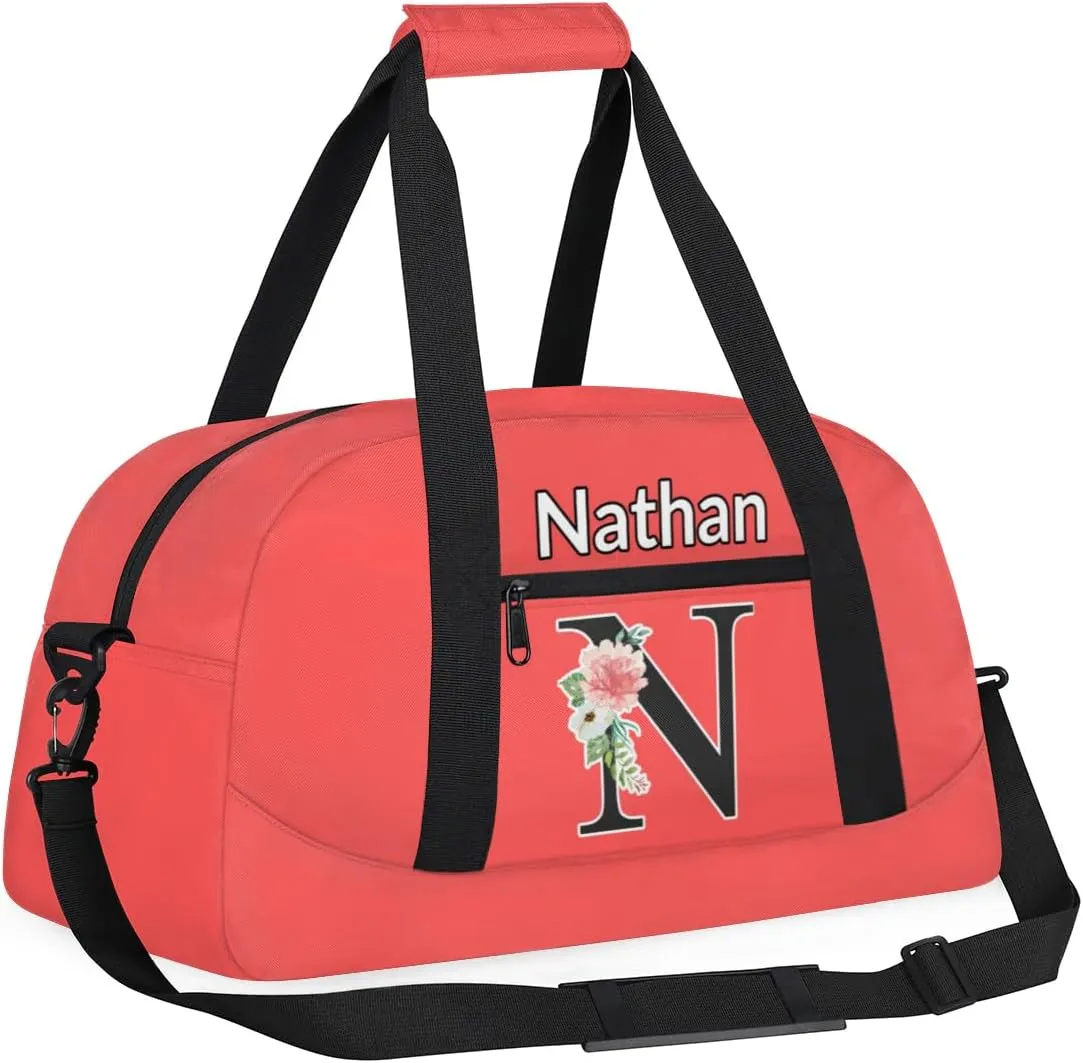 Custom Initial Letters Sport Bag, Personalized Gym Duffel Bags with Name Personalized Gifts for Women Custom Travel Weekender Bag Monogrammed, Coral Red Custom Gifts