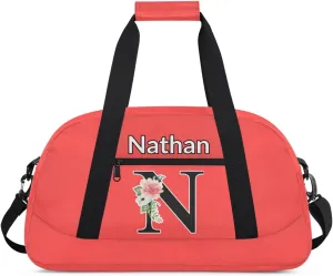 Custom Initial Letters Sport Bag, Personalized Gym Duffel Bags with Name Personalized Gifts for Women Custom Travel Weekender Bag Monogrammed, Coral Red Custom Gifts