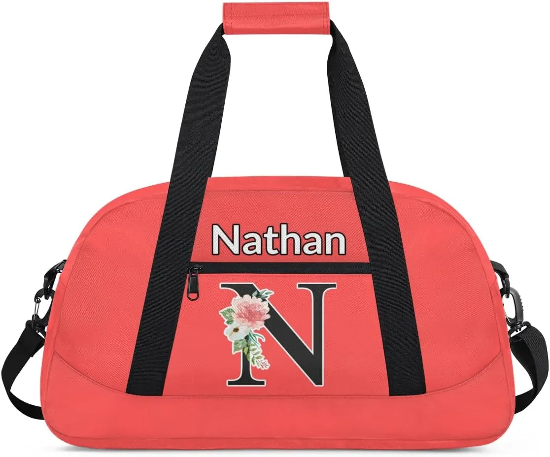 Custom Initial Letters Sport Bag, Personalized Gym Duffel Bags with Name Personalized Gifts for Women Custom Travel Weekender Bag Monogrammed, Coral Red Custom Gifts