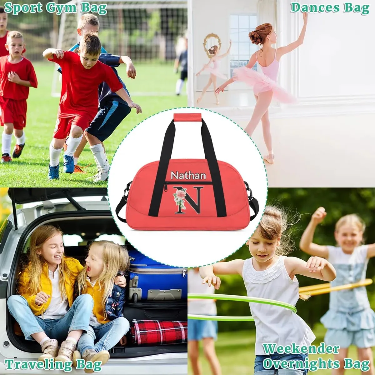 Custom Initial Letters Sport Bag, Personalized Gym Duffel Bags with Name Personalized Gifts for Women Custom Travel Weekender Bag Monogrammed, Coral Red Custom Gifts