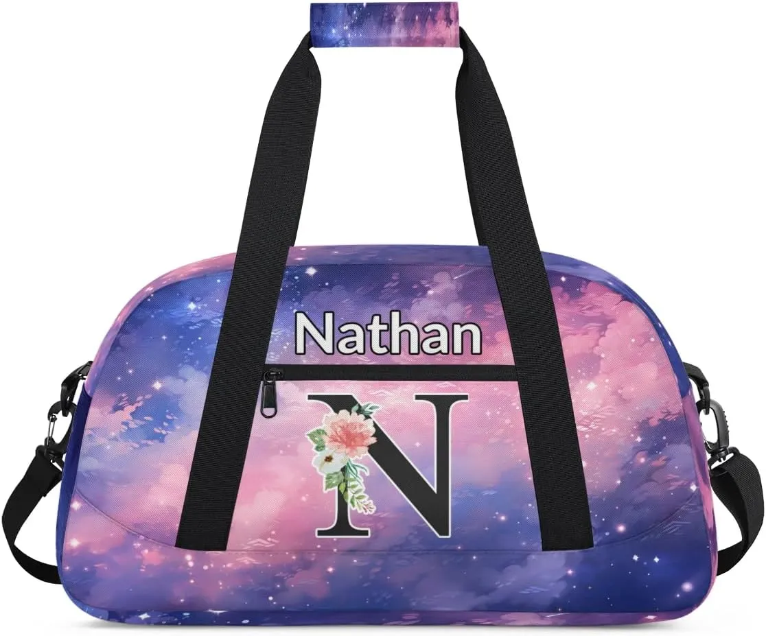 Custom Initial Letters Sport Bag, Personalized Gym Duffel Bags with Name Personalized Gifts for Women Custom Travel Weekender Bag Monogrammed, Glitter