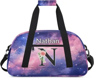 Custom Initial Letters Sport Bag, Personalized Gym Duffel Bags with Name Personalized Gifts for Women Custom Travel Weekender Bag Monogrammed, Glitter