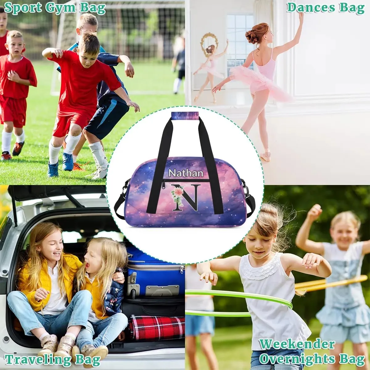 Custom Initial Letters Sport Bag, Personalized Gym Duffel Bags with Name Personalized Gifts for Women Custom Travel Weekender Bag Monogrammed, Glitter