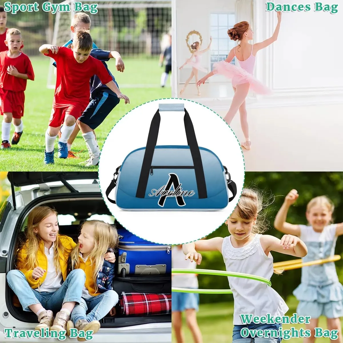 Custom Initial Letters Sports Bag with Name, Monogrammed Personalized Gym Duffel Bags, Lightweight Travel Overnight Weekender Bag Custom Gifts, Blue Gradient