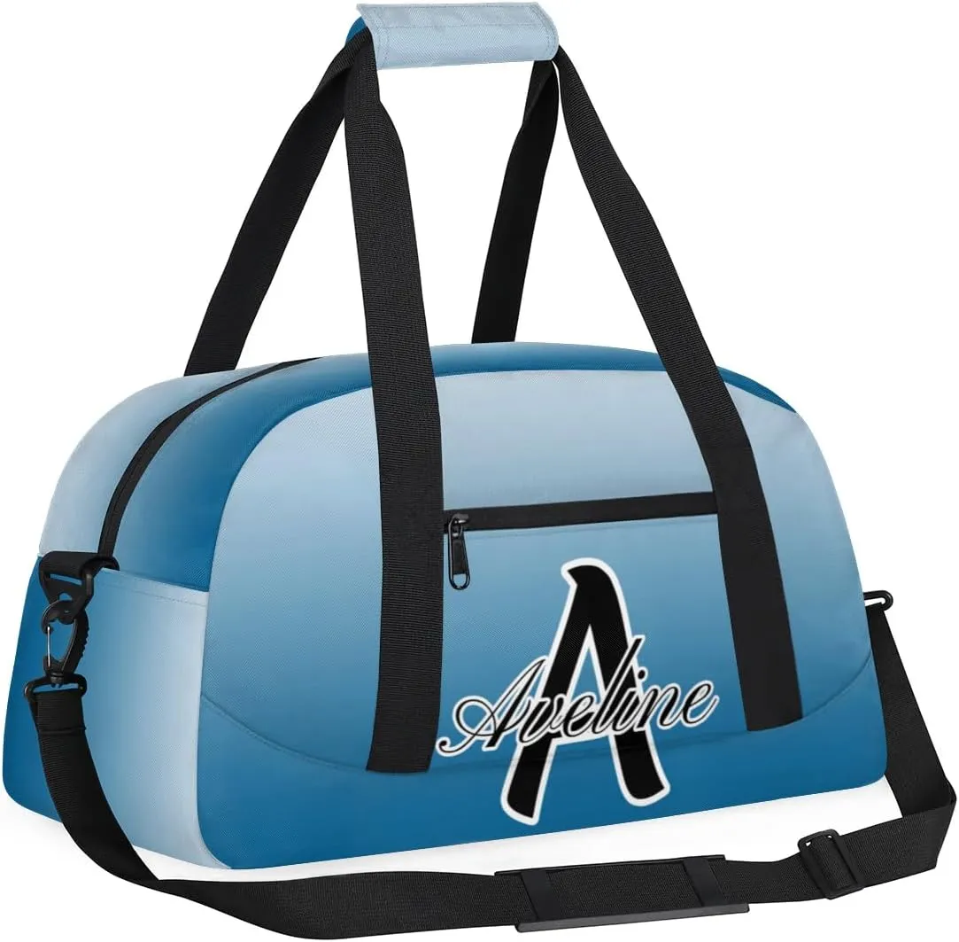 Custom Initial Letters Sports Bag with Name, Monogrammed Personalized Gym Duffel Bags, Lightweight Travel Overnight Weekender Bag Custom Gifts, Blue Gradient