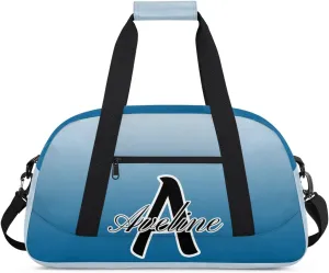 Custom Initial Letters Sports Bag with Name, Monogrammed Personalized Gym Duffel Bags, Lightweight Travel Overnight Weekender Bag Custom Gifts, Blue Gradient