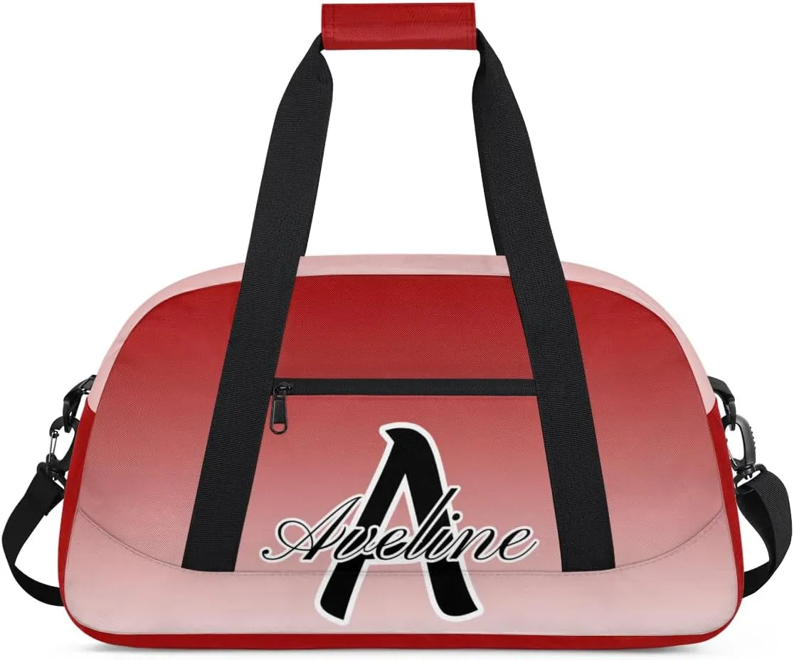 Custom Initial Letters Sports Bag with Name, Monogrammed Personalized Gym Duffel Bags, Lightweight Travel Overnight Weekender Bag Custom Gifts, Deep Red Gradient