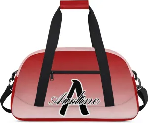 Custom Initial Letters Sports Bag with Name, Monogrammed Personalized Gym Duffel Bags, Lightweight Travel Overnight Weekender Bag Custom Gifts, Deep Red Gradient