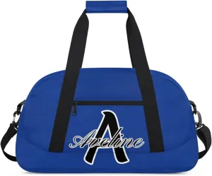 Custom Initial Name Sport Bags, Personalized Dance Gym Duffel Bags Personalized Gifts for Women Custom Cheer Travel Weekender Bag Monogrammed, Cobalt Blue