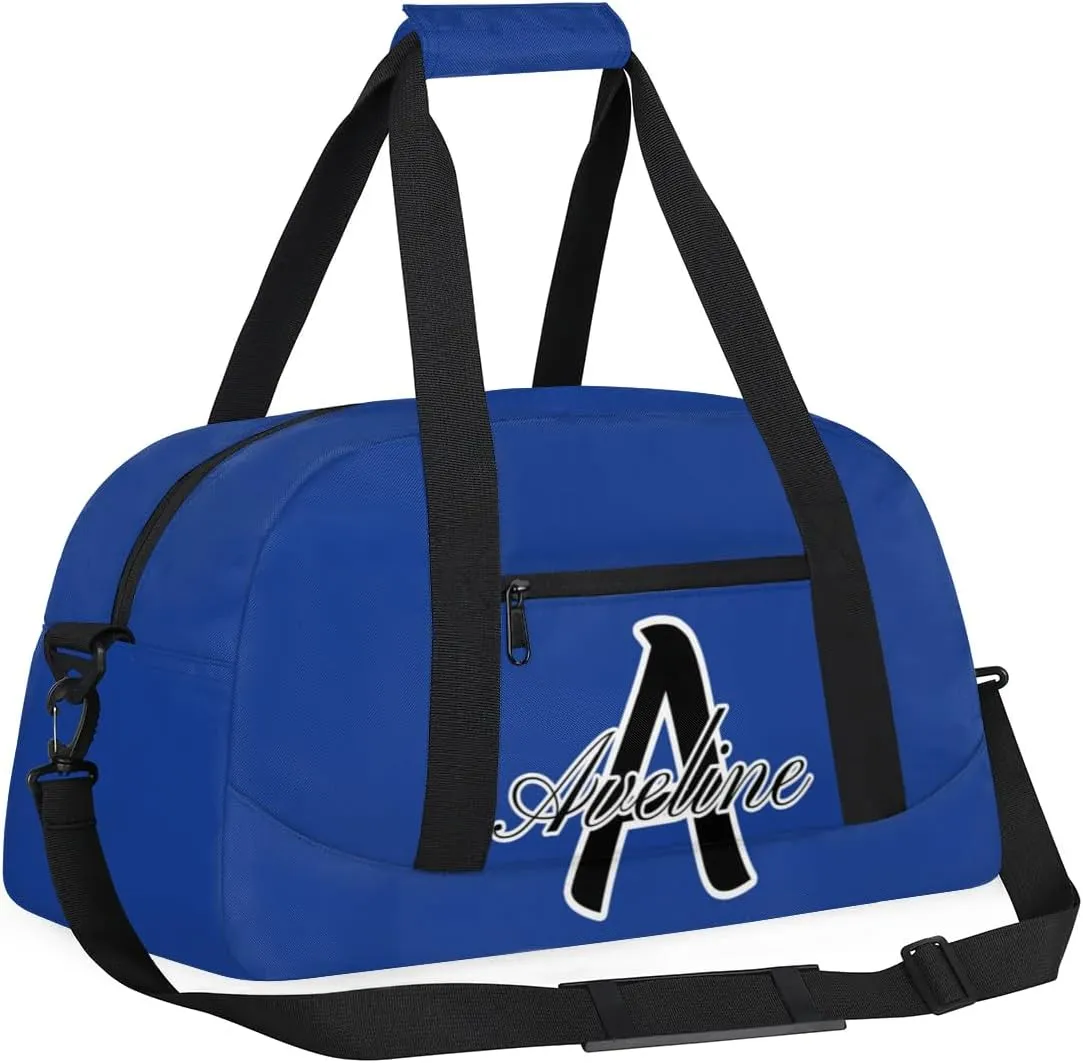 Custom Initial Name Sport Bags, Personalized Dance Gym Duffel Bags Personalized Gifts for Women Custom Cheer Travel Weekender Bag Monogrammed, Cobalt Blue