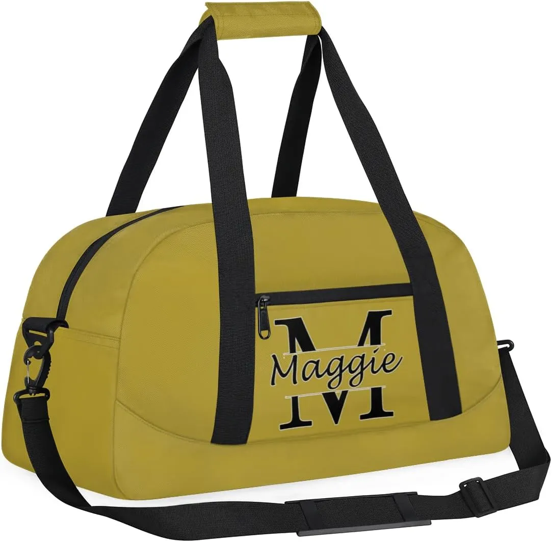 Custom Initial Sport Bag with Name, Personalized Gym Duffel Bags Personalized Gifts for Women Custom Travel Weekender Bag Monogrammed Custom Gifts, Brown