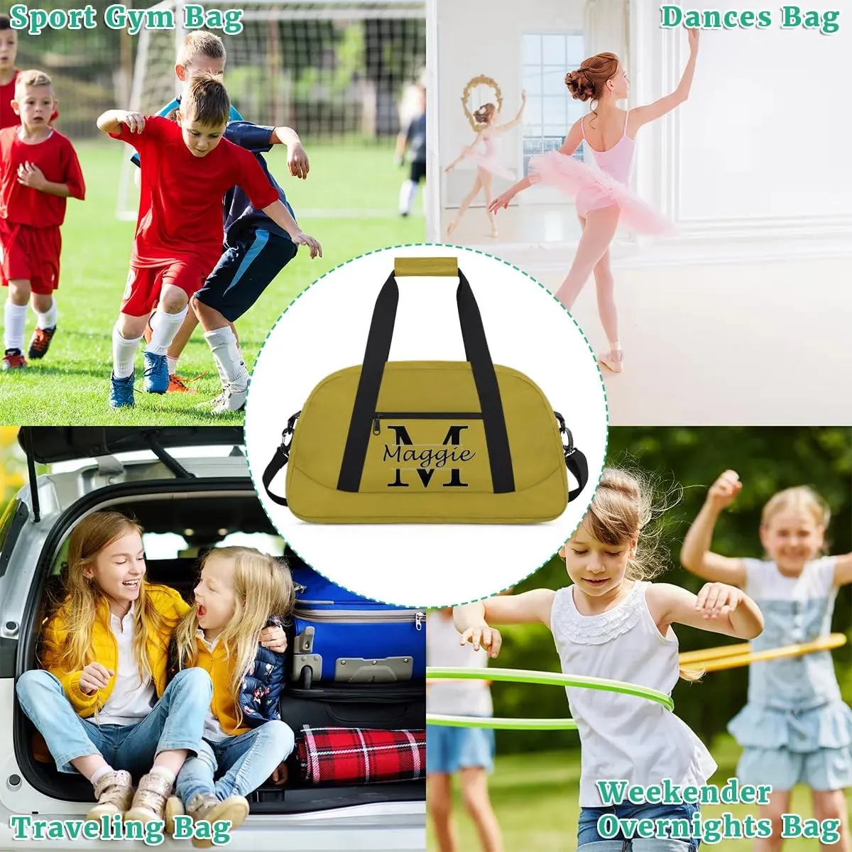 Custom Initial Sport Bag with Name, Personalized Gym Duffel Bags Personalized Gifts for Women Custom Travel Weekender Bag Monogrammed Custom Gifts, Brown