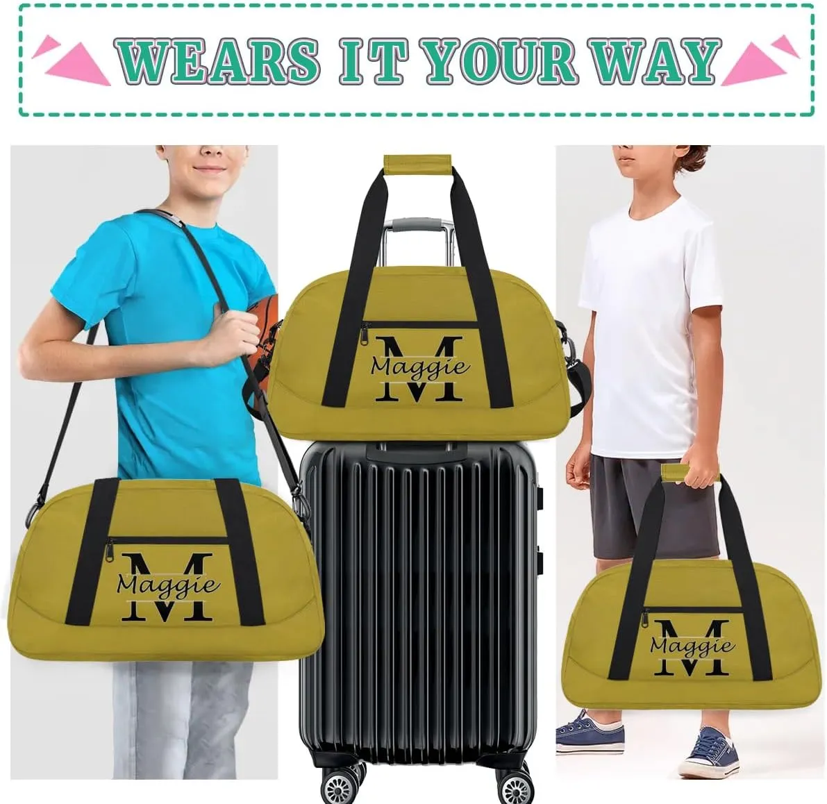 Custom Initial Sport Bag with Name, Personalized Gym Duffel Bags Personalized Gifts for Women Custom Travel Weekender Bag Monogrammed Custom Gifts, Brown