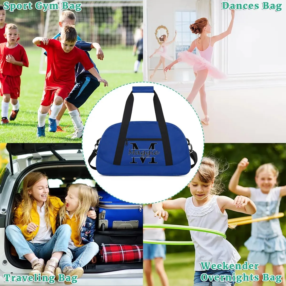 Custom Initial Sport Bag with Name, Personalized Gym Duffel Bags Personalized Gifts for Women Custom Travel Weekender Bag Monogrammed Custom Gifts, Cobalt Blue