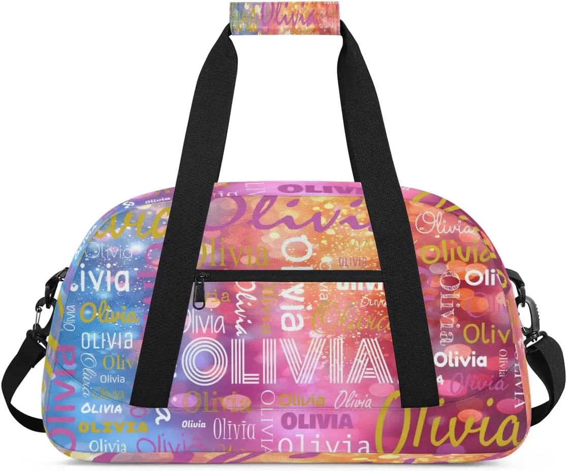 Custom Initial Sport Bags, Personalized Name Dance Gym Duffel Bags Personalized Gifts Custom Travel Weekender Bag Monogrammed, Dark Pink Gradient