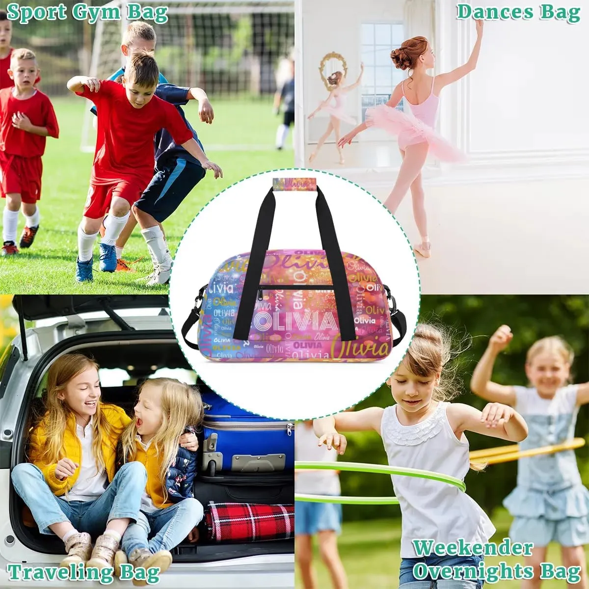 Custom Initial Sport Bags, Personalized Name Dance Gym Duffel Bags Personalized Gifts Custom Travel Weekender Bag Monogrammed, Dark Pink Gradient