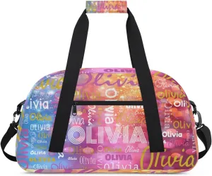 Custom Initial Sport Bags, Personalized Name Dance Gym Duffel Bags Personalized Gifts Custom Travel Weekender Bag Monogrammed, Dark Pink Gradient