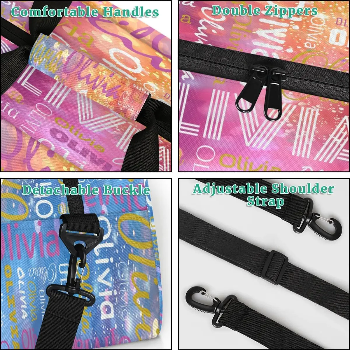 Custom Initial Sport Bags, Personalized Name Dance Gym Duffel Bags Personalized Gifts Custom Travel Weekender Bag Monogrammed, Dark Pink Gradient