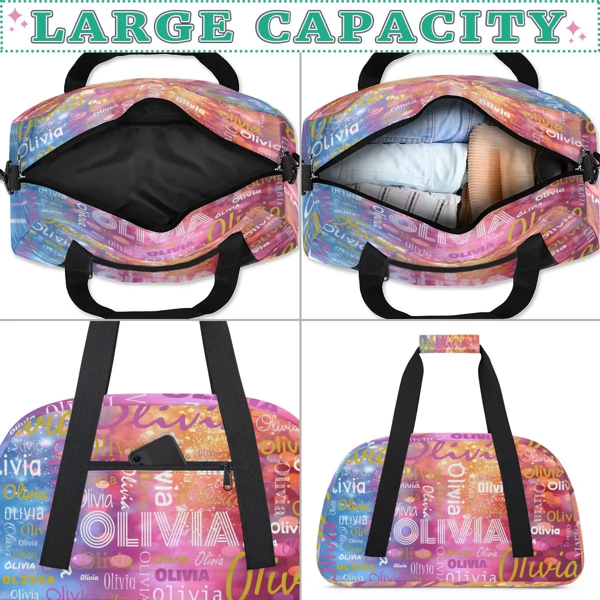 Custom Initial Sport Bags, Personalized Name Dance Gym Duffel Bags Personalized Gifts Custom Travel Weekender Bag Monogrammed, Dark Pink Gradient