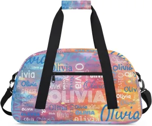 Custom Initial Sport Bags, Personalized Name Dance Gym Duffel Bags Personalized Gifts Custom Travel Weekender Bag Monogrammed, Purple Blue Gradient