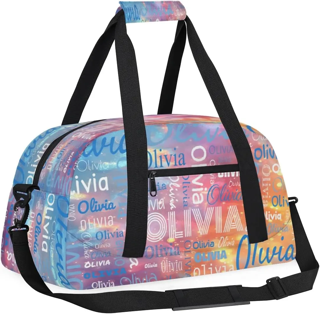 Custom Initial Sport Bags, Personalized Name Dance Gym Duffel Bags Personalized Gifts Custom Travel Weekender Bag Monogrammed, Purple Blue Gradient