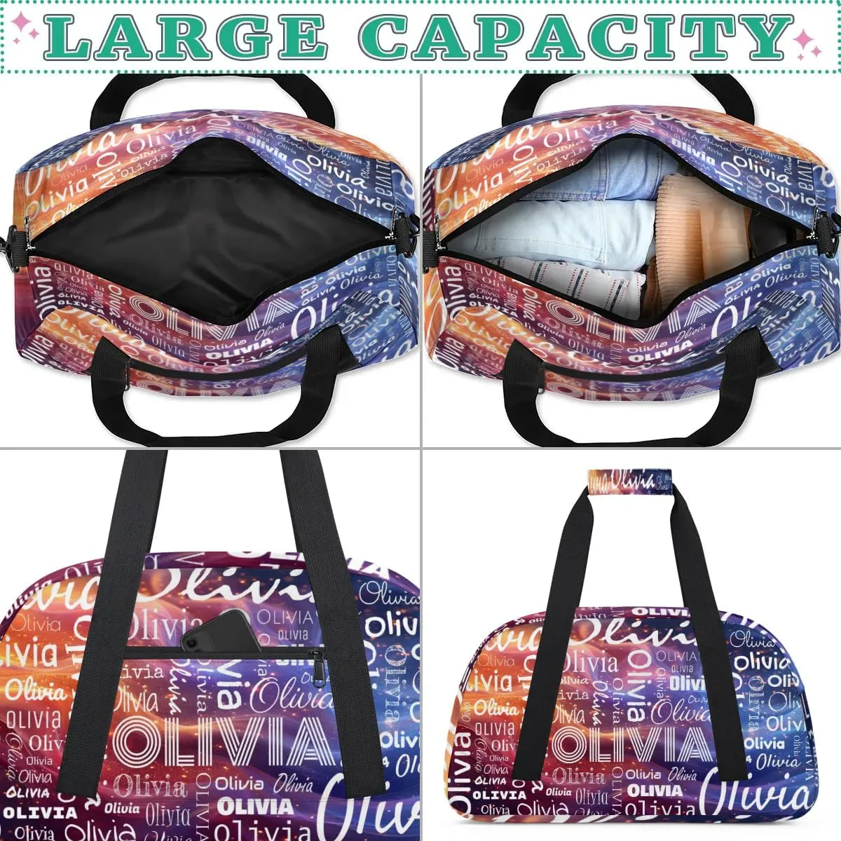 Custom Initial Sport Bags, Personalized Name Dance Gym Duffel Bags Personalized Gifts Custom Travel Weekender Bag Monogrammed, Red Gradient