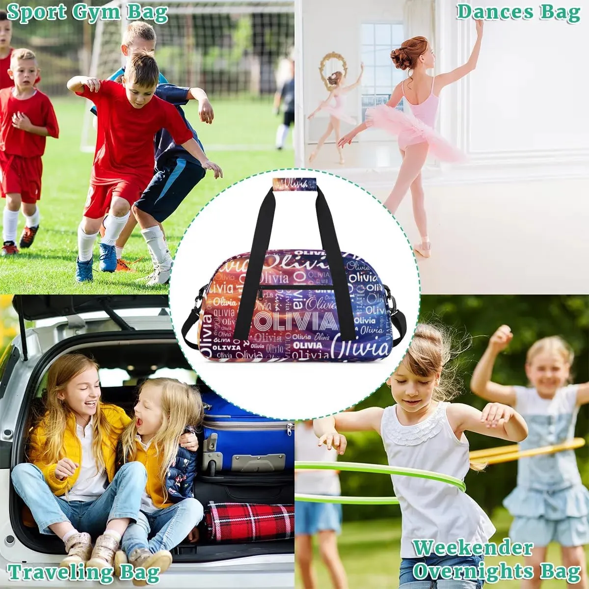 Custom Initial Sport Bags, Personalized Name Dance Gym Duffel Bags Personalized Gifts Custom Travel Weekender Bag Monogrammed, Red Gradient