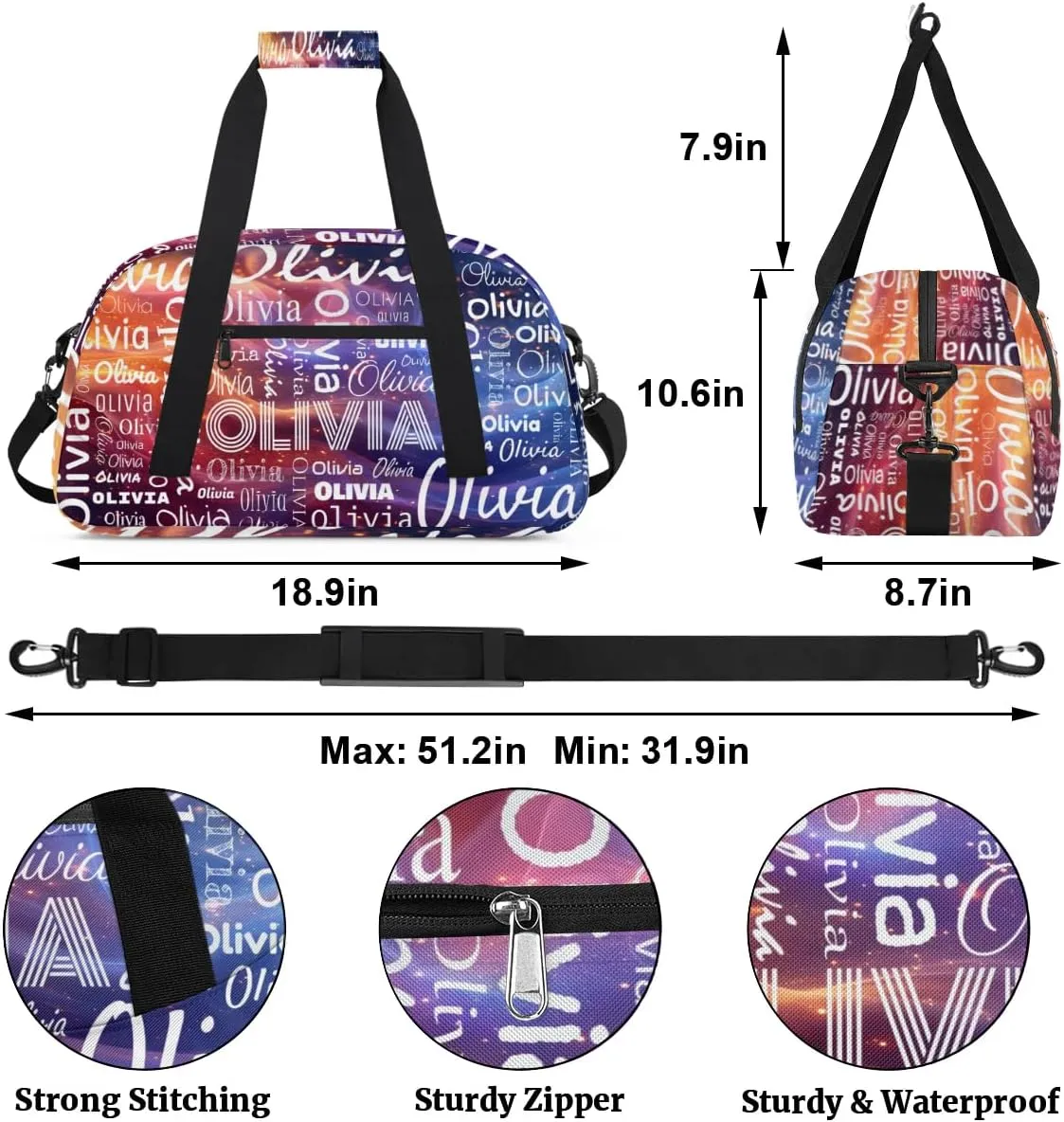 Custom Initial Sport Bags, Personalized Name Dance Gym Duffel Bags Personalized Gifts Custom Travel Weekender Bag Monogrammed, Red Gradient
