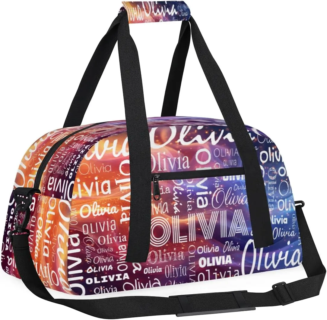 Custom Initial Sport Bags, Personalized Name Dance Gym Duffel Bags Personalized Gifts Custom Travel Weekender Bag Monogrammed, Red Gradient