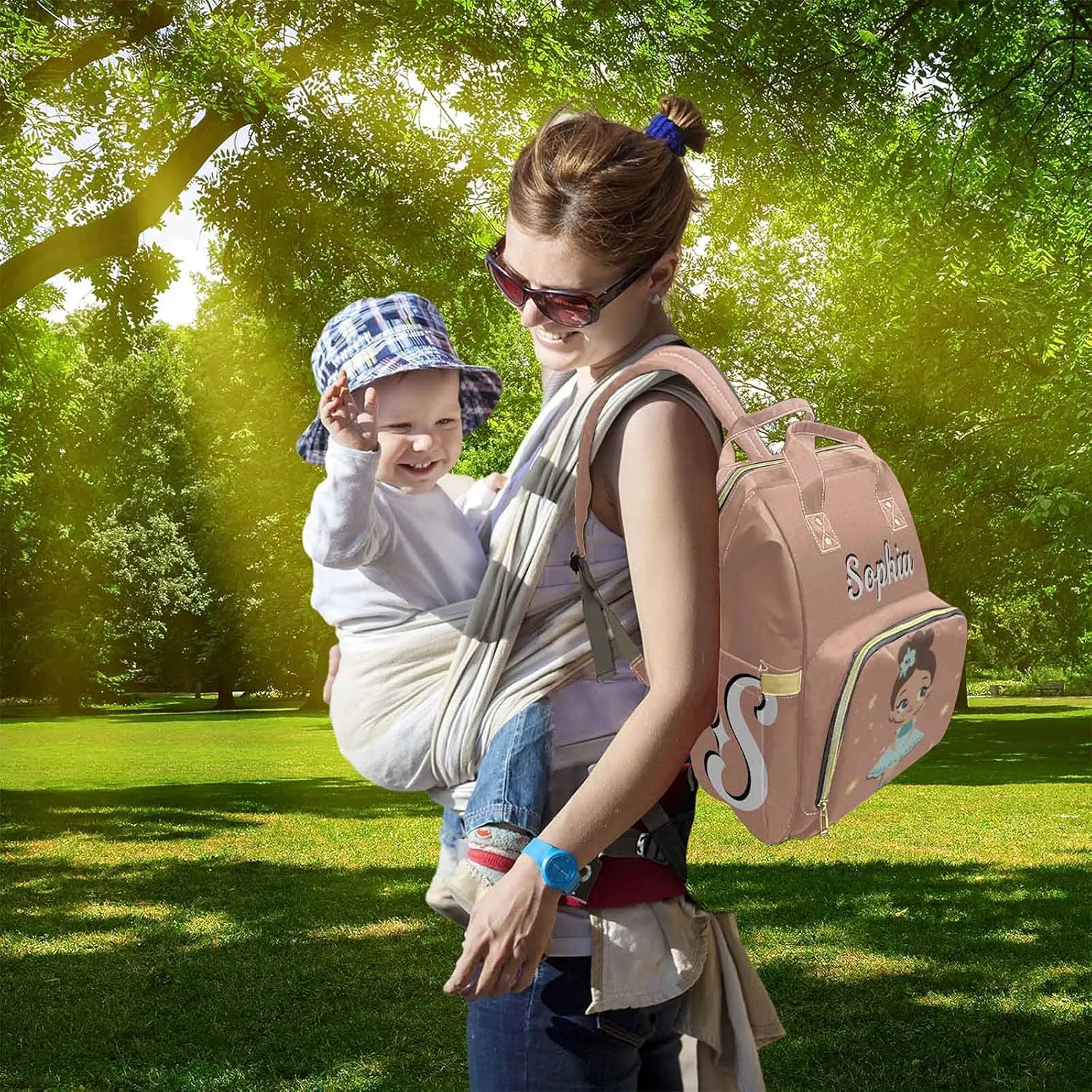 Custom Name Diaper Bag Backpack for Baby Girls, Personalized Girl Flesh Pink Mommy Bags Baby Girl Boy Monogrammed Diaper Bags, Waterproof Nappy Travel Daypack for Dad Mom Gifts
