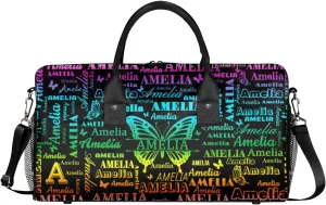 Custom Name Sport Duffel Bag, Personalized Gym Bag for Women, Custom Travel Tote Bags for Dance Cheer, Black Overnight Weekender Bags, Butterfly Bag