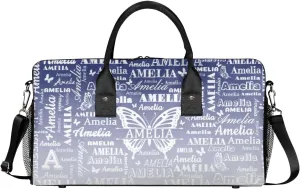 Custom Name Sport Duffel Bag, Personalized Gym Bag for Women, Custom Travel Tote Bags for Dance Cheer, Overnight Weekender Bags, Cobalt Blue Gradient Butterfly Bag