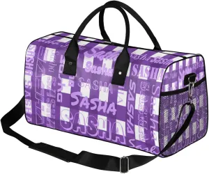 Custom Name Sport Duffel Bag, Personalized Gym Bag for Women, Deep Purple Buffalo Plaid Custom Travel Tote Bags for Dance Cheer, Overnight Weekender Bags