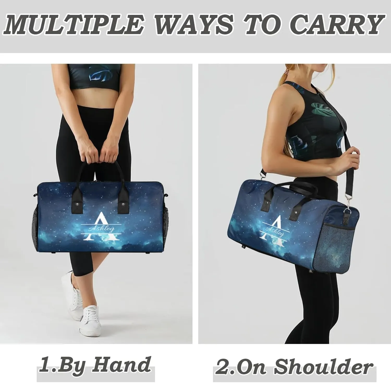 Custom Sports Duffel Bag Personalized Name Dance Gym Bag for Women Men Overnight Weekender Travel Duffel Bags Lightweight 17.4in, Galaxy Star Outer Space