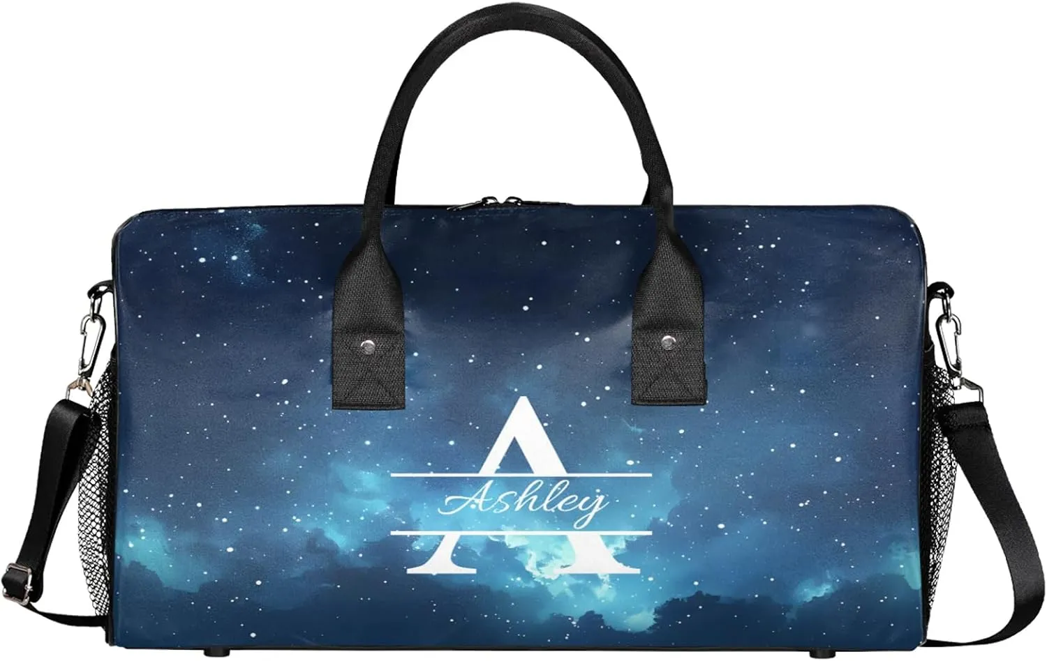 Custom Sports Duffel Bag Personalized Name Dance Gym Bag for Women Men Overnight Weekender Travel Duffel Bags Lightweight 17.4in, Galaxy Star Outer Space