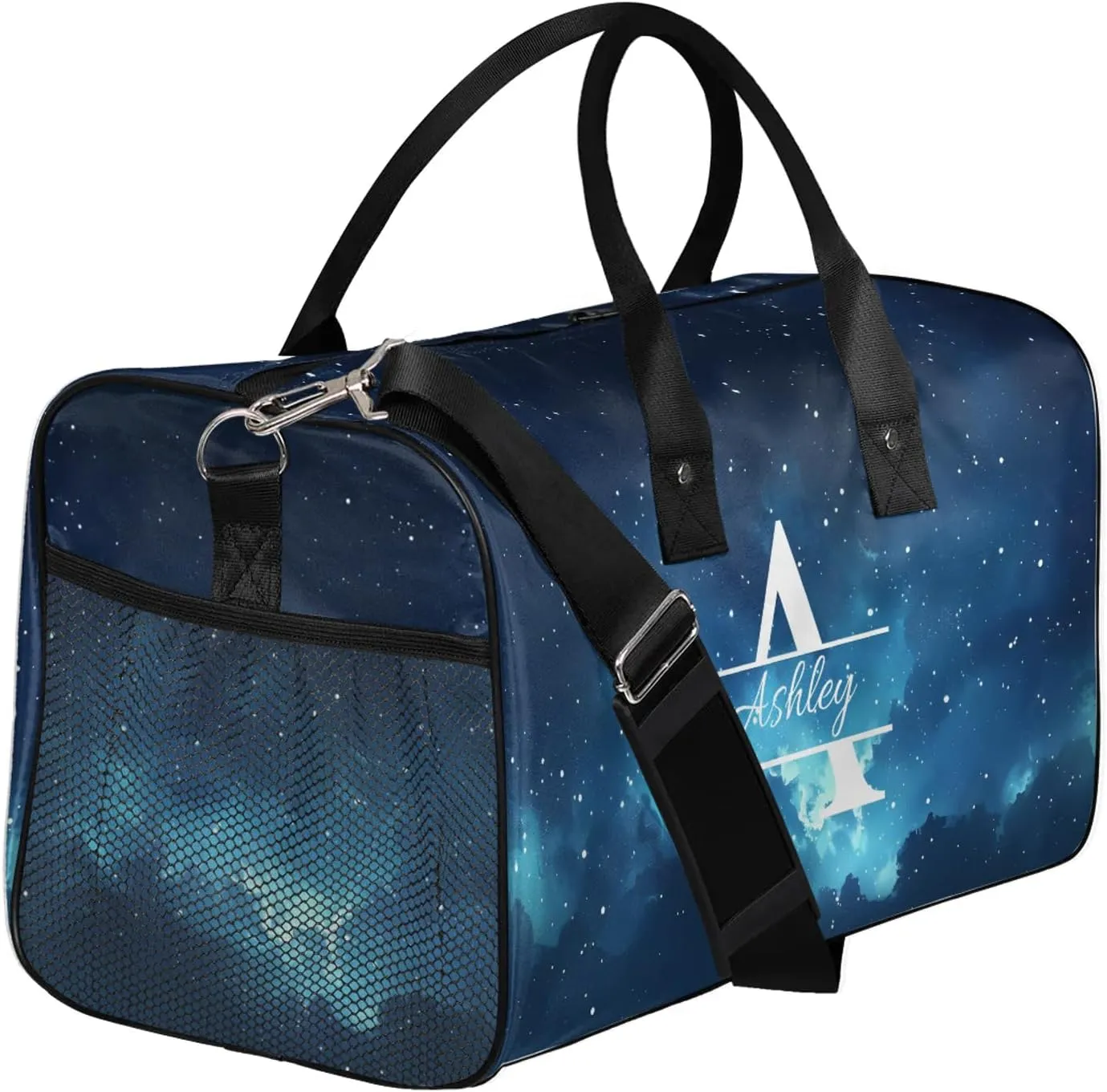 Custom Sports Duffel Bag Personalized Name Dance Gym Bag for Women Men Overnight Weekender Travel Duffel Bags Lightweight 17.4in, Galaxy Star Outer Space