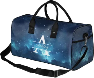 Custom Sports Duffel Bag Personalized Name Dance Gym Bag for Women Men Overnight Weekender Travel Duffel Bags Lightweight 17.4in, Galaxy Star Outer Space